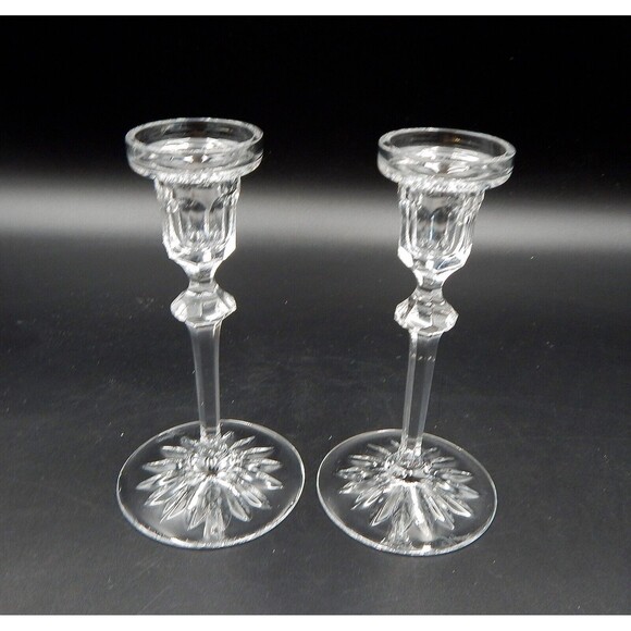 Rogaska Richmond Pattern Crystal Taper Candle Holder Pair Handmade Yugoslavia - Picture 2 of 10